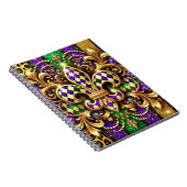 パープルグリーン金ゴールドマルディグラ（紋章の）フラ・ダ・リ ノートブック (右側)