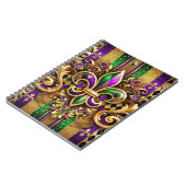 パープルグリーン金ゴールドマルディグラ（紋章の）フラ・ダ・リ ノートブック (左側)