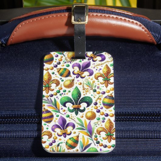 パープルグリーン金ゴールドマルディグラ（紋章の）フラ・ダ・リ ラゲッジタグ (正面インサイチュ2)