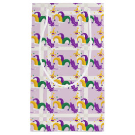 パープルグリーン金ゴールドマーディグラスジェスターズ帽子 スモールペーパーバッグ