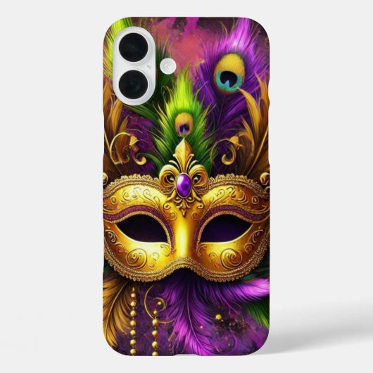 パープルグリーン金ゴールド精巧マルディグラスマスク Case-Mate iPhoneケース (裏面)