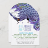 パープルグリーン銅ブルーピーコックフェザー 招待状 (正面/裏面)