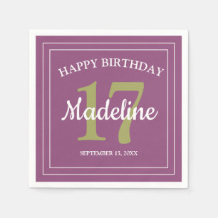 パープルグリーン17th誕生日パーティーまたは任意の年齢 スタンダードカクテルナプキン