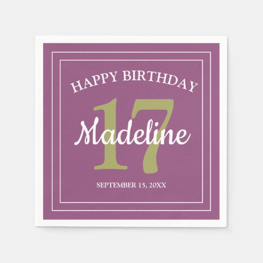 パープルグリーン17th誕生日パーティーまたは任意の年齢 スタンダードカクテルナプキン (正面)