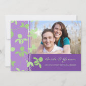 パープルグリーン フォトエンゲージメントパーティー 招待状 (裏面)