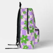 パープルグルーヴィデイジーフローラチェッカーボード プリントバックパック (左)