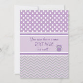 パープルグレイのフクロウの赤ちゃんのシャワー招待状 招待状 (裏面)