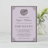 パープルグレイの貝殻を使った海事ウェディング招待状 招待状 (スタンド正面)