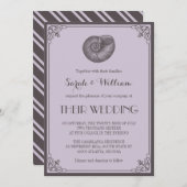 パープルグレイの貝殻を使った海事ウェディング招待状 招待状 (正面/裏面)