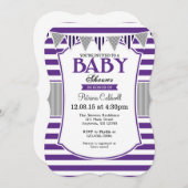 パープルグレイストライプ招待状ベビーシャワー 招待状 (正面/裏面)