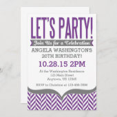 パープルグレイモダンヘリンボーン誕生日招待状 招待状 (正面/裏面)