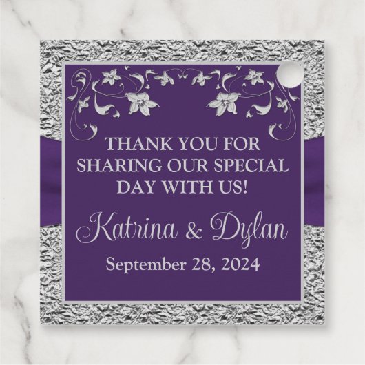 パープルグレイラブハート結婚式の引き出物ラベル フェイバータグ (裏面)