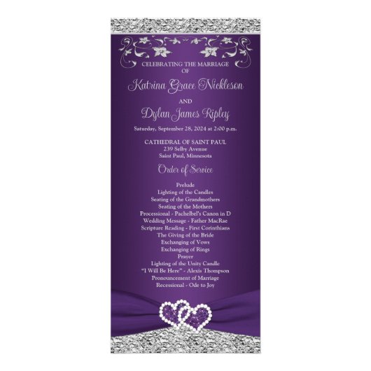 パープルグレイラブハート結婚式 プログラム (正面)