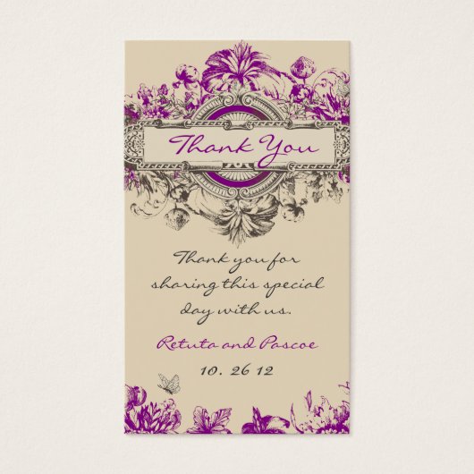 パープルグレイヴィンテージ結婚フローラズサンキューラベル (正面)