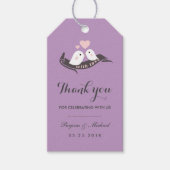 パープルグレイ可愛い愛結婚鳥の贈り物ラベル ギフトタグ (正面)