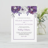 パープルグレイ結婚フローラお祝い招待状 招待状 (スタンド正面)