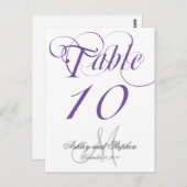 パープルグレイ結婚モノグラムの表番号カード ポストカード (正面/裏面)