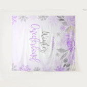 パープルグレイ フラワー ウィンター ワンダーランド 背景 タペストリー (正面(横))