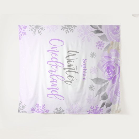 パープルグレイ フラワー ウィンター ワンダーランド 背景 タペストリー (正面(横))