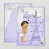 パープルグレイ ヴィンテージ パリ ベビーシャワー 招待状 (正面/裏面)