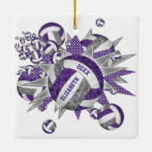 パープルグレーガーリーのバレーボール吹き出しスポーツ セラミックオーナメント (裏面)