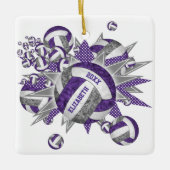 パープルグレーガーリーのバレーボール吹き出しスポーツ セラミックオーナメント (正面)