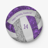 パープルグレーガーリーバレーボール誕生日パーティー ペーパープレート (正面)