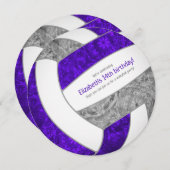 パープルグレーガーリーバレーボール誕生日パーティー 案内状 (正面/裏面)