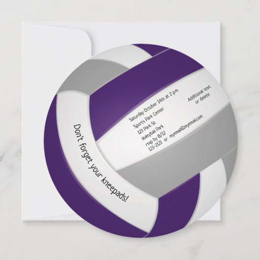 パープルグレーキッズバレーボール誕生日パーティー 案内状 (裏面)