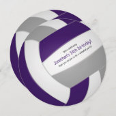 パープルグレーキッズバレーボール誕生日パーティー 案内状 (正面/裏面)