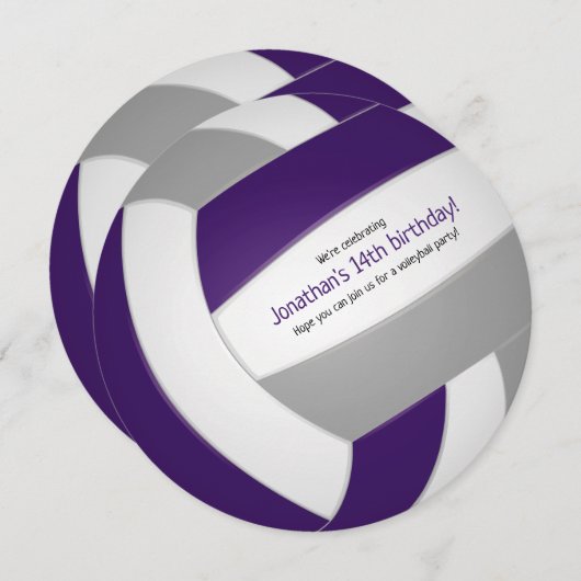 パープルグレーキッズバレーボール誕生日パーティー 案内状 (正面/裏面)