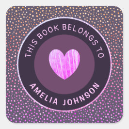 パープルグレーグリッターアンドハート新学期シック スクエアシール