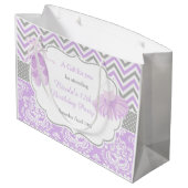 パープルグレーシェブロンバレリーナ誕生日 サンキュー ラージペーパーバッグ (裏面アングル)