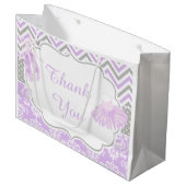 パープルグレーシェブロンバレリーナ誕生日 サンキュー ラージペーパーバッグ (正面アングル)