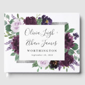 パープルグレーシルバーウォーターカラー牡丹秋の結婚式 ゲストブック (正面)