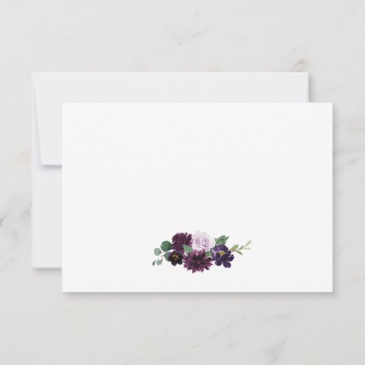 パープルグレーシルバーウォーターカラー牡丹秋の結婚式 出欠カード (裏面)