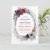 パープルグレーシルバーウォーターカラー牡丹秋の結婚式 招待状 (スタンド正面)