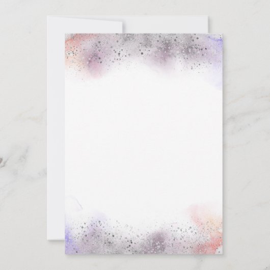 パープルグレーシルバーウォーターカラー牡丹秋の結婚式 招待状 (裏面)