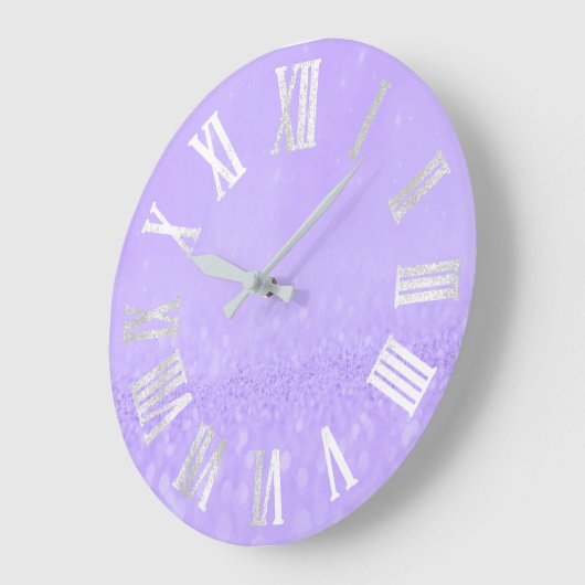 パープルグレーシルバーグリッターメタルローマンヌマーズ ラージ壁時計 (傾斜)