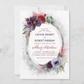 パープルグレーシルバー水彩芍薬秋結婚式 招待状 (正面)