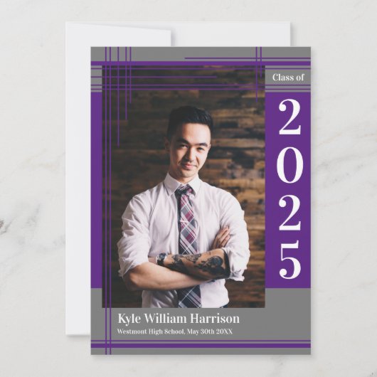 パープルグレースクールカラー卒業写真プライド 招待状 (正面)