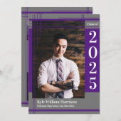 パープルグレースクールカラー卒業写真プライド 招待状 (正面/裏面)