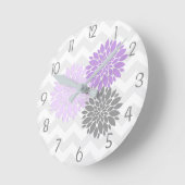 パープルグレーダリアフラワー子供部屋ウォールクロック ラウンド壁時計 (傾斜)