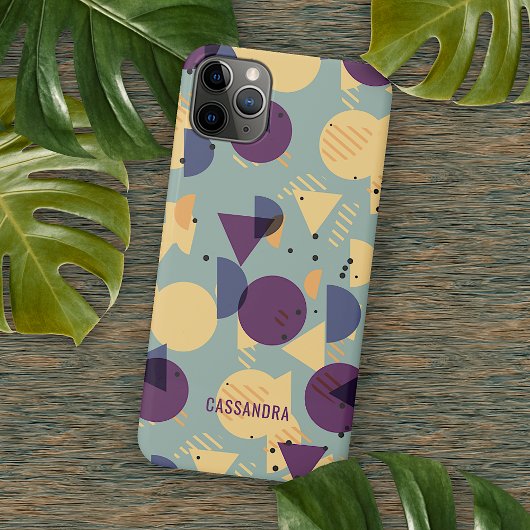 パープルグレーティール(緑がかった色)ブルーオレンジミッドセンチュリーパターン iPhoneケース