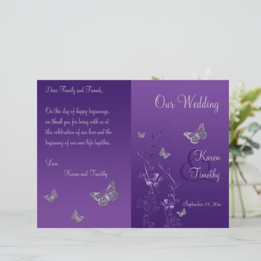 パープルグレーバタフライフローラ結婚式 プログラム (スタンド正面)