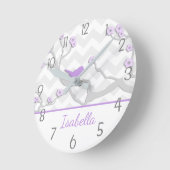 パープルグレーバードオンブランチ子供部屋ウォールクロック ラウンド壁時計 (傾斜)