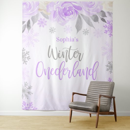 パープルグレーフローラウィンターワンダーランド背景 タペストリー (インサイチュ)