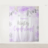 パープルグレーフローラウィンターワンダーランド背景 タペストリー (正面)