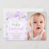 パープルグレーフローラ冬のワンダーランド写真 招待状 (正面)