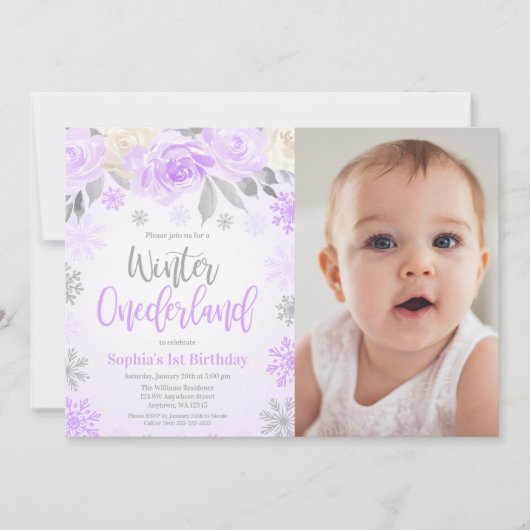 パープルグレーフローラ冬のワンダーランド写真 招待状 (正面)